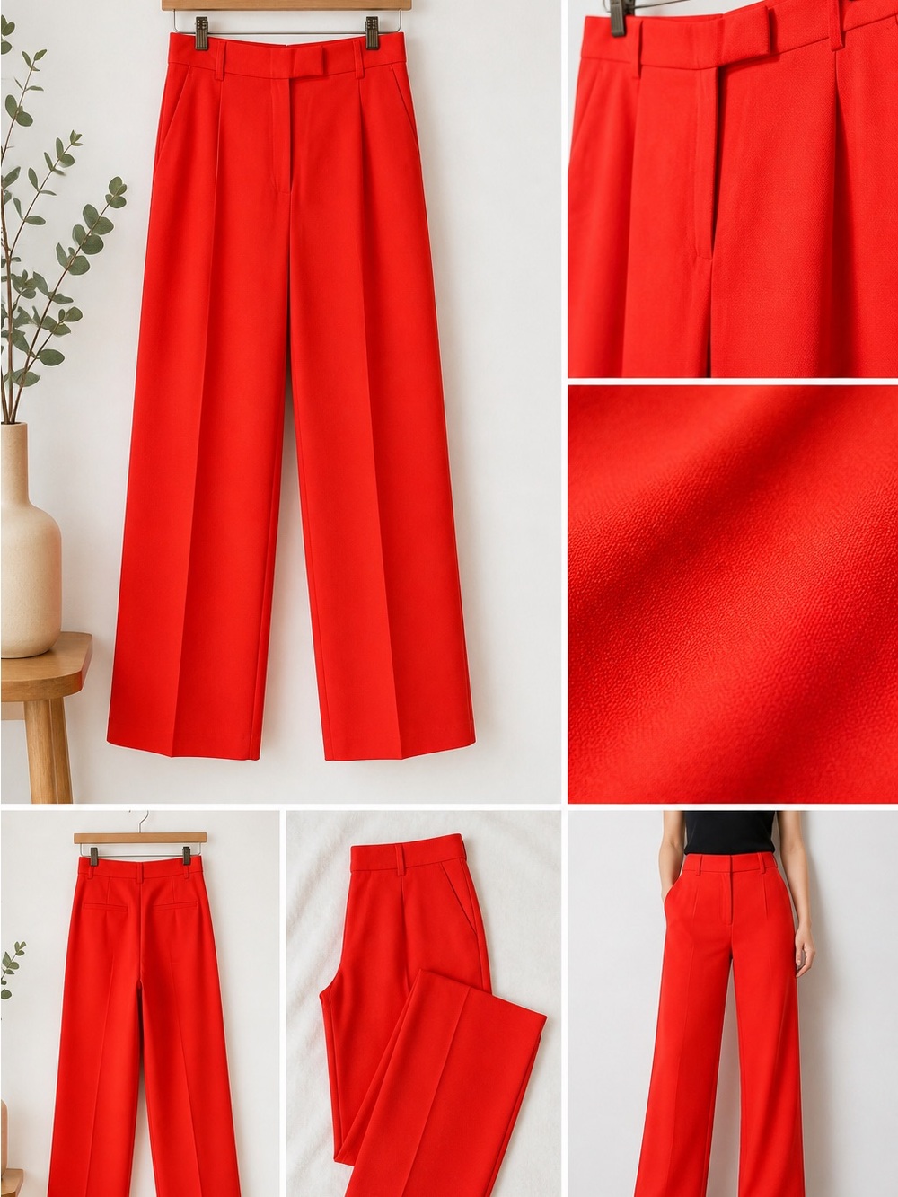 Massimo Dutti Bright Red Wide-Leg Trousers